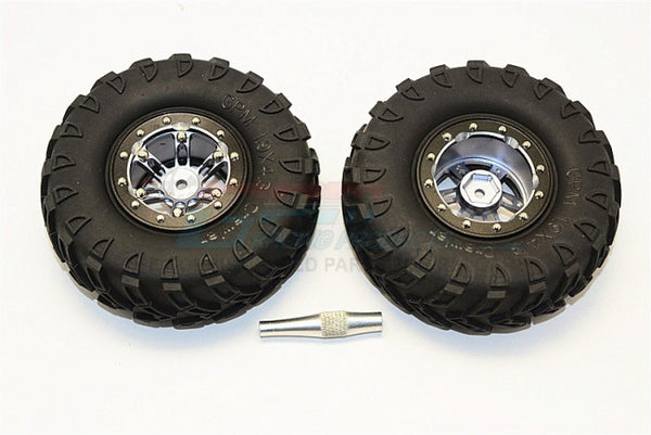 Aluminum 6 Poles Simulation Wheels With 1.9" Tire & Hex Tool  (Custom Colors) - 1Pr Set Gray Silver+Black