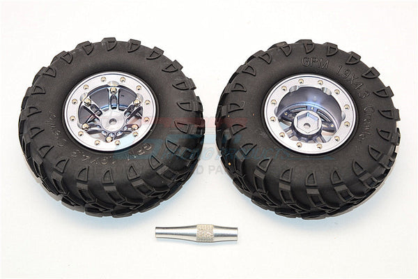 Aluminum 6 Poles Simulation Wheels In Silver Edge With 1.9" Tire & Hex Tool (All Silver Screws) - 1Pr Set Gray Silver