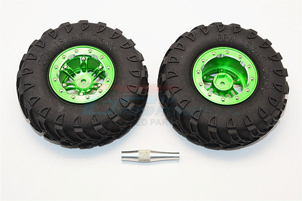 Aluminum 6 Poles Simulation Wheels In Silver Edge With 1.9" Tire & Hex Tool (All Silver Screws) - 1Pr Set Green