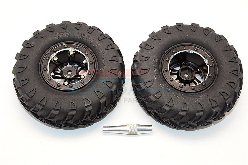 Aluminum 6 Poles Simulation Wheels In Silver Edge With 1.9" Tire & Hex Tool (Inner Silver & Outer Black Screws) - 1Pr Set Black