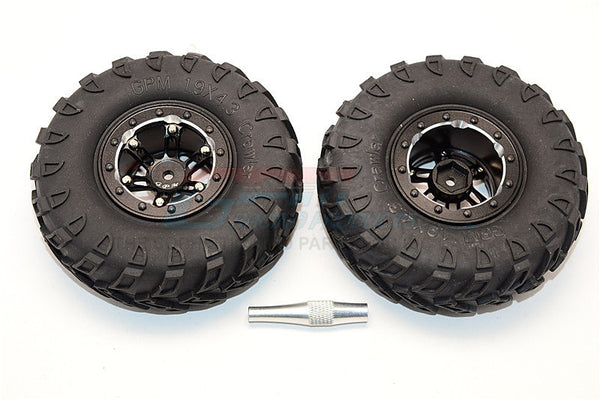 Aluminum 6 Poles Simulation Wheels In Silver Edge With 1.9" Tire & Hex Tool (Inner Silver & Outer Black Screws) - 1Pr Set Black