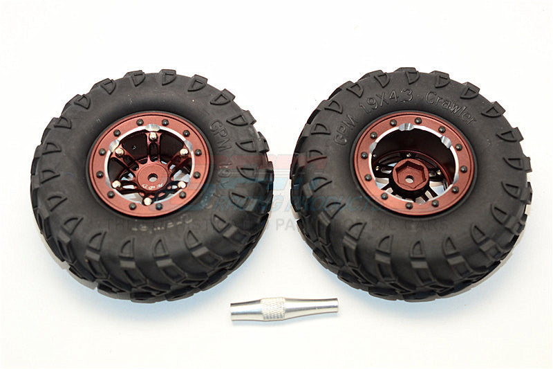 Aluminum 6 Poles Simulation Wheels In Silver Edge With 1.9" Tire & Hex Tool (Inner Silver & Outer Black Screws) - 1Pr Set Brown