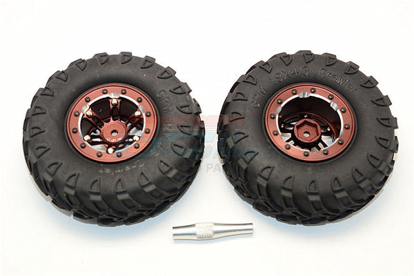 Aluminum 6 Poles Simulation Wheels In Silver Edge With 1.9" Tire & Hex Tool (Inner Silver & Outer Black Screws) - 1Pr Set Brown