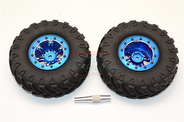Aluminum 6 Poles Simulation Wheels In Silver Edge With 1.9" Tire & Hex Tool (Inner Silver & Outer Black Screws) - 1Pr Set Blue