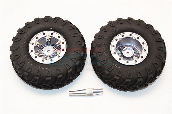 Aluminum 6 Poles Simulation Wheels In Silver Edge With 1.9" Tire & Hex Tool (Inner Silver & Outer Black Screws) - 1Pr Set Gray Silver