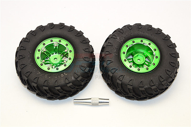 Aluminum 6 Poles Simulation Wheels In Silver Edge With 1.9" Tire & Hex Tool (Inner Silver & Outer Black Screws) - 1Pr Set Green