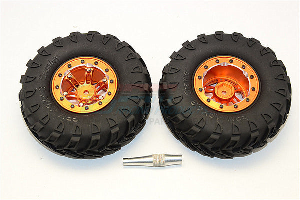 Aluminum 6 Poles Simulation Wheels In Silver Edge With 1.9" Tire & Hex Tool (Inner Silver & Outer Black Screws) - 1Pr Set Orange