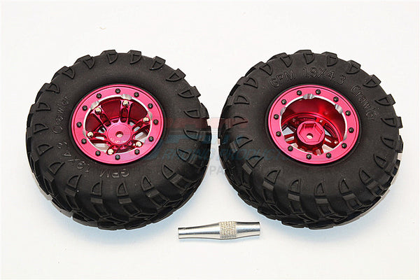 Aluminum 6 Poles Simulation Wheels In Silver Edge With 1.9" Tire & Hex Tool (Inner Silver & Outer Black Screws) - 1Pr Set Red