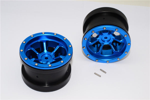 Aluminum 6 Poles Beadlock & Nylon Wheels Frame For 2.2'' Tire - 1Pr Blue