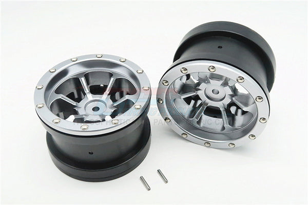 Aluminum 6 Poles Beadlock & Nylon Wheels Frame For 2.2'' Tire - 1Pr Gray Silver