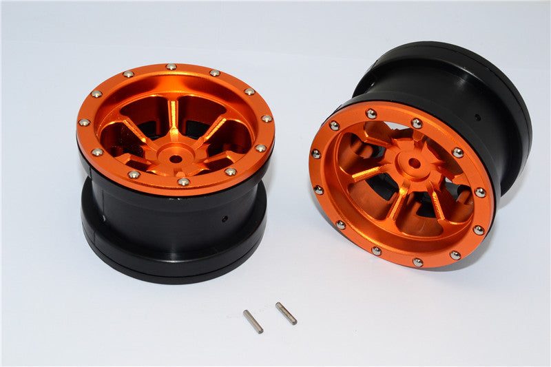 Aluminum 6 Poles Beadlock & Nylon Wheels Frame For 2.2'' Tire - 1Pr Orange