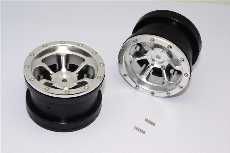 Aluminum 6 Poles Beadlock & Nylon Wheels Frame For 2.2'' Tire - 1Pr Silver