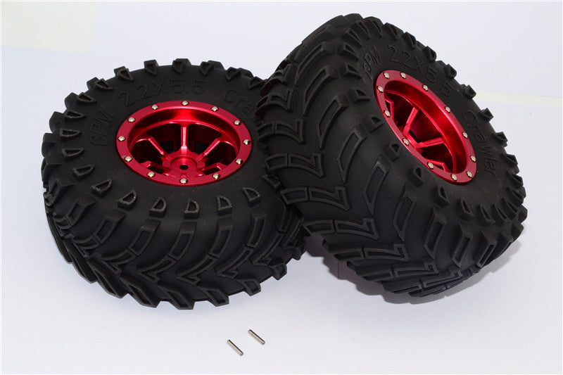 Aluminum 6 Poles Beadlock & Nylon Wheels Frame With 2.2'' Tire & Foam Insert - 1Pr Red