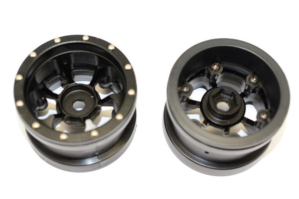 Aluminum 6 Poles Beadlock & Nylon Wheels Frame For 2.2'' Tire (Use With 12mm Hex) - 1Pr Black