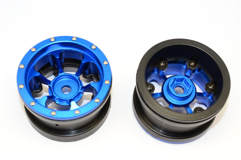 Aluminum 6 Poles Beadlock & Nylon Wheels Frame For 2.2'' Tire (Use With 12mm Hex) - 1Pr Blue