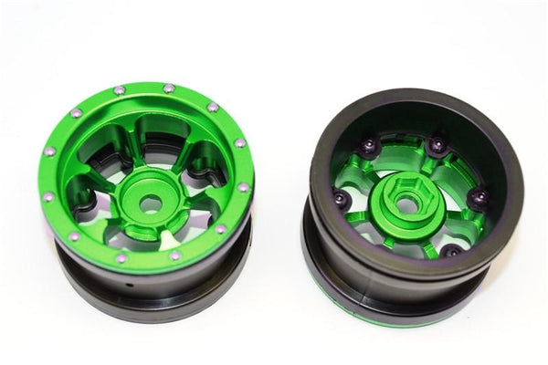 Aluminum 6 Poles Beadlock & Nylon Wheels Frame For 2.2'' Tire (Use With 12mm Hex) - 1Pr Green