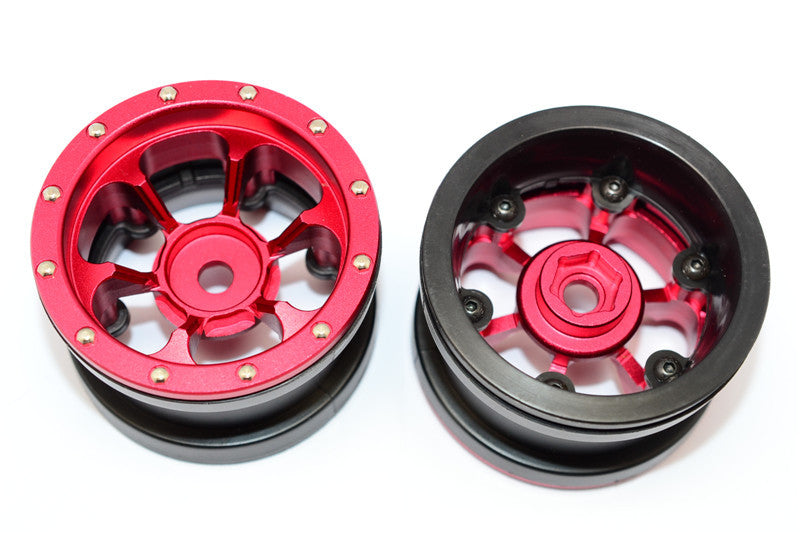 Aluminum 6 Poles Beadlock & Nylon Wheels Frame For 2.2'' Tire (Use With 12mm Hex) - 1Pr Red
