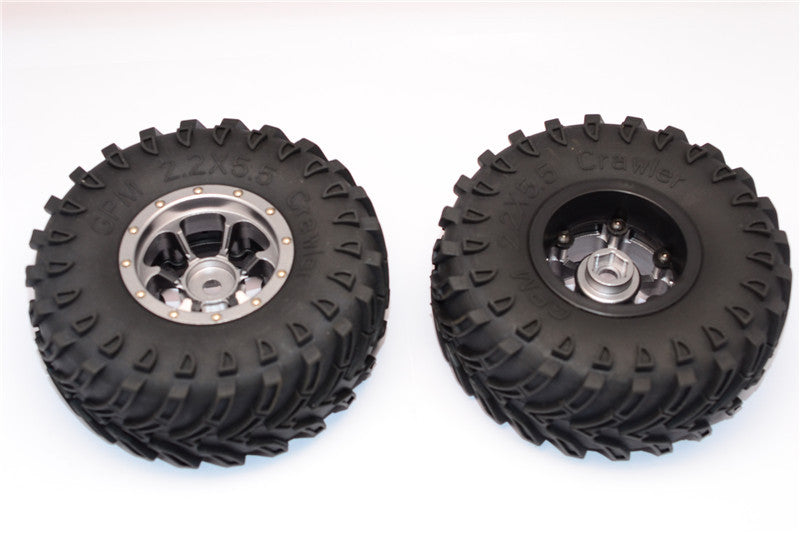 Aluminum 6 Poles Beadlock & Nylon Wheels Frame With 2.2'' Tire & Foam Insert (Use With 12mm Hex) - 1Pr Gray Silver
