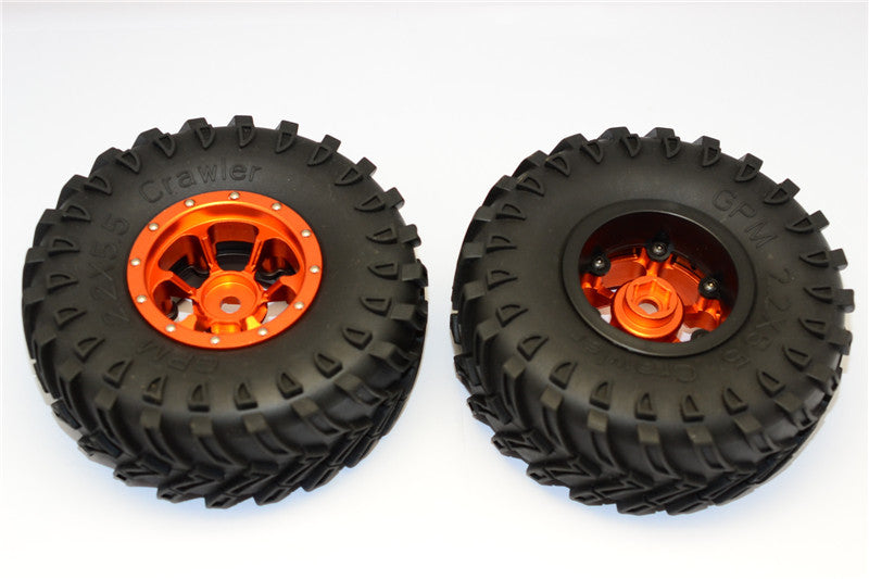 Aluminum 6 Poles Beadlock & Nylon Wheels Frame With 2.2'' Tire & Foam Insert (Use With 12mm Hex) - 1Pr Orange