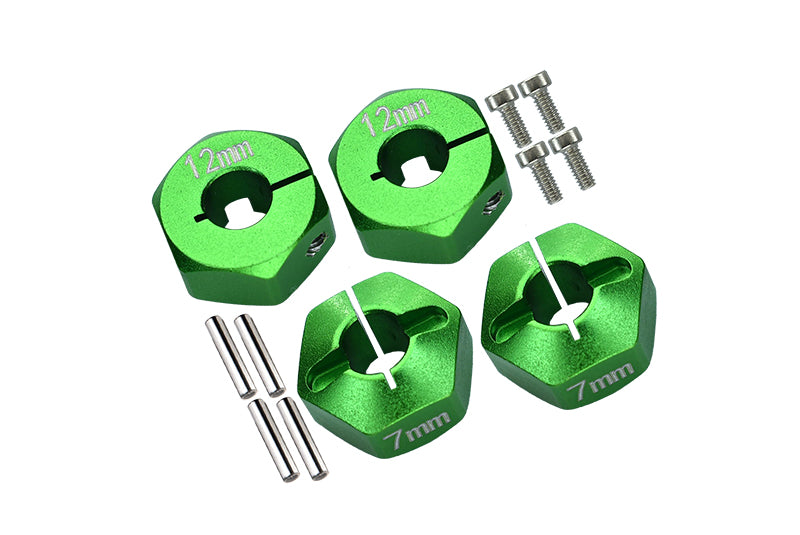 Axial EXO, SCX10 & Wraith Aluminum Hex Adapter (12mmx7mm) - 4Pcs Set Green