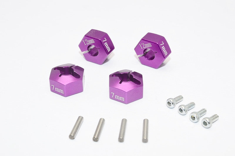 Axial EXO, SCX10 & Wraith Aluminum Hex Adapter (12mmx7mm) - 4Pcs Set Purple