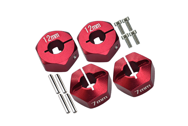 Axial EXO, SCX10 & Wraith Aluminum Hex Adapter (12mmx7mm) - 4Pcs Set Red