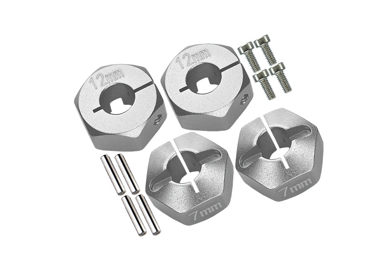 Axial EXO, SCX10 & Wraith Aluminum Hex Adapter (12mmx7mm) - 4Pcs Set Silver