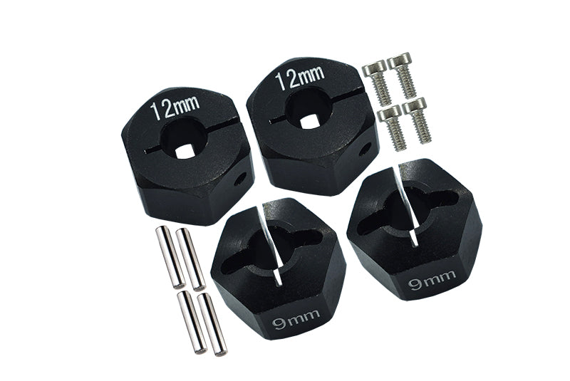 Axial Aluminum Hex Adapter Set – 4-Piece Black Upgrade Parts For EXO, SCX10, Wraith RC Cars (14mmx9mm)