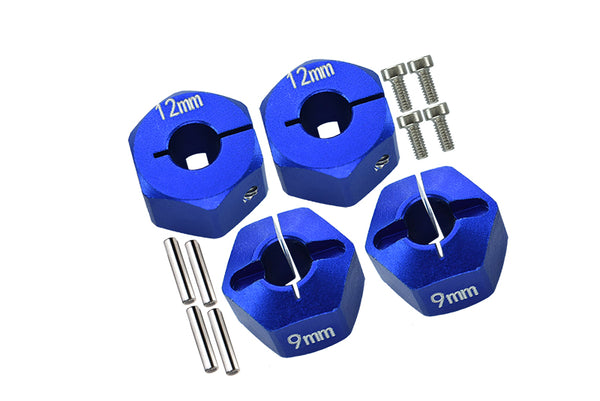 Axial EXO, SCX10 & Wraith Aluminum Hex Adapter (12mmx9mm) - 4Pcs Set Blue