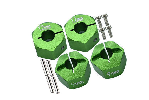 Axial EXO, SCX10 & Wraith Aluminum Hex Adapter (12mmx9mm) - 4Pcs Set Green