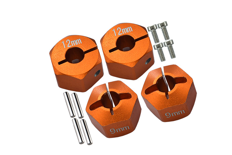 Axial EXO, SCX10 & Wraith Aluminum Hex Adapter (12mmx9mm) - 4Pcs Set Orange