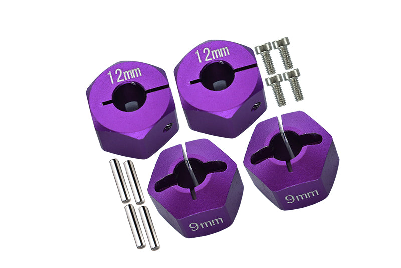 Axial EXO, SCX10 & Wraith Aluminum Hex Adapter (12mmx9mm) - 4Pcs Set Purple