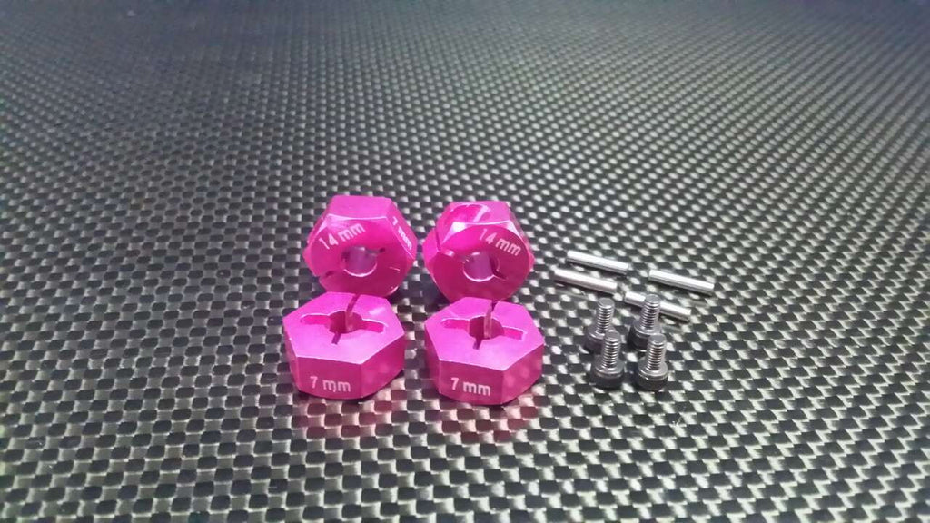 Axial EXO Aluminum Hex Adapter 14mmx7mm For Optional 14mm Hex Wheel Only - 4Pcs Set Pink