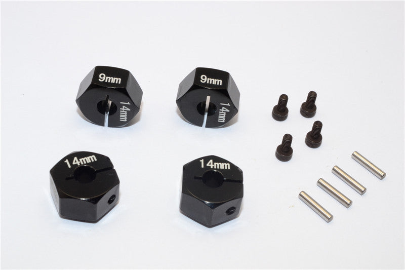 Axial EXO Aluminum Hex Adapter 14mmx9mm For Optional 14mm Hex Wheel Only - 4Pcs Set Black