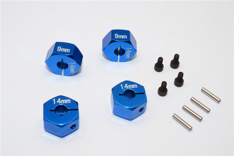 Axial EXO Aluminum Hex Adapter (14mmx9mm) For Optional 14mm Hex Wheel Only - 4Pcs Set Blue