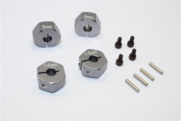 Axial EXO Aluminum Hex Adapter (14mmx9mm) For Optional 14mm Hex Wheel Only - 4Pcs Set Gray Silver