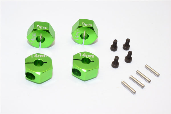 Axial EXO Aluminum Hex Adapter (14mmx9mm) For Optional 14mm Hex Wheel Only - 4Pcs Set Green