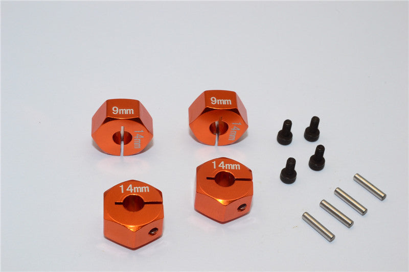 Axial EXO Aluminum Hex Adapter (14mmx9mm) For Optional 14mm Hex Wheel Only - 4Pcs Set Orange