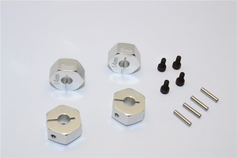 Axial EXO Aluminum Hex Adapter (14mmx9mm) For Optional 14mm Hex Wheel Only - 4Pcs Set Silver