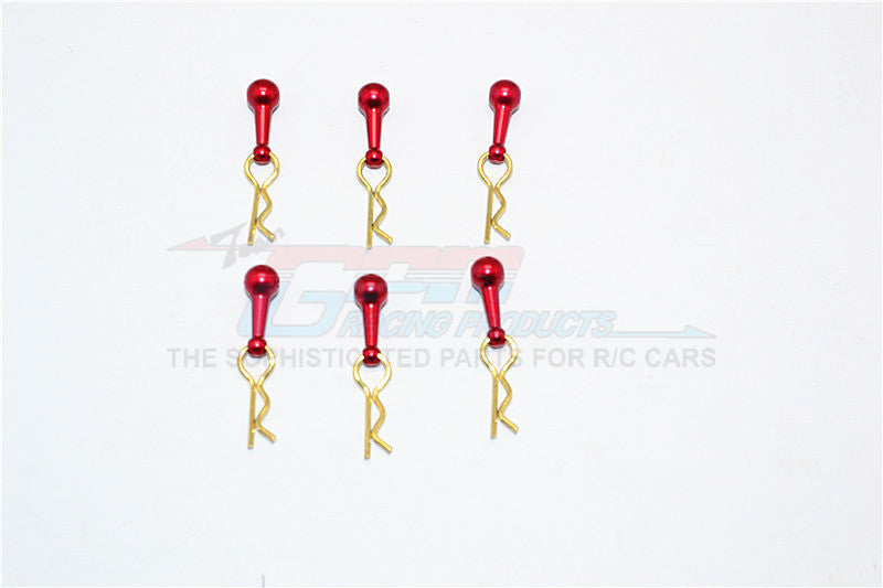 Body Clips + Aluminum Mount For 1/18 To 1/10 Models - 6Pcs Set Red