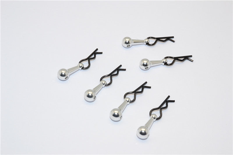 Body Clips + Aluminum Mount For 1/18 To 1/10 Models - 6Pcs Set Silver