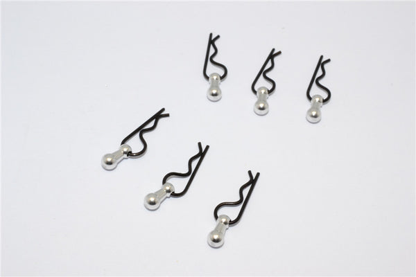 Body Clips + Aluminum Mount For 1/36 To 1/16 Models - 6Pcs Set Silver
