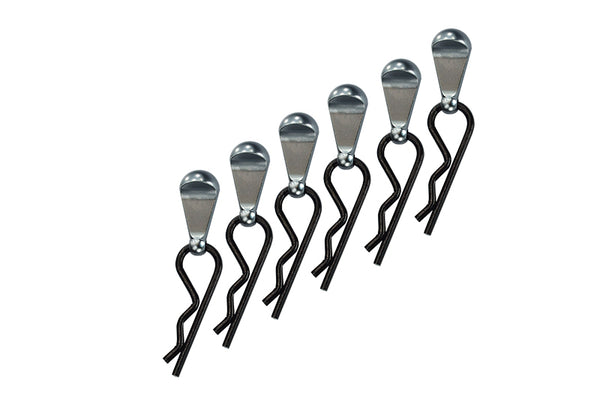 Body Clips + Aluminum Mount For 1/5 To 1/8 Models - 6Pcs Set Gray Silver
