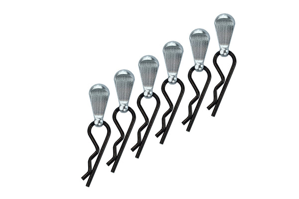 Body Clips + Aluminum Mount For 1/5 To 1/8 Models - 6Pcs Set Silver