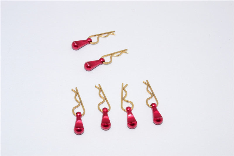 Body Clips + Aluminum Mount For 1/36 To 1/16 Models - 6Pcs Set Red