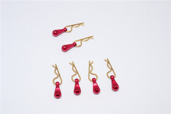 Body Clips + Aluminum Mount For 1/36 To 1/16 Models - 6Pcs Set Red