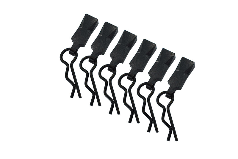 Body Clips + Aluminum Mount For 1/10 To 1/8 Models - 6Pcs Set Black