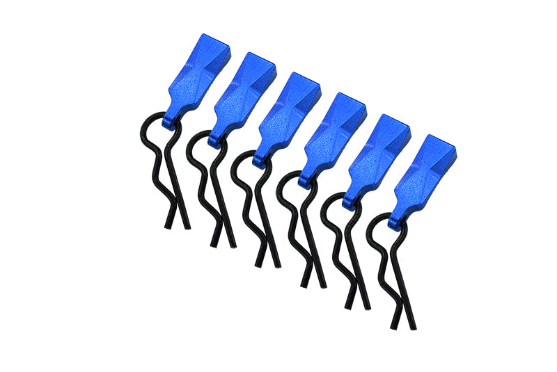 Body Clips + Aluminum Mount For 1/10 To 1/8 Models - 6Pcs Set Blue