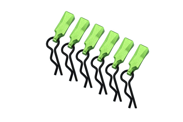 Body Clips + Aluminum Mount For 1/10 To 1/8 Models - 6Pcs Set Green
