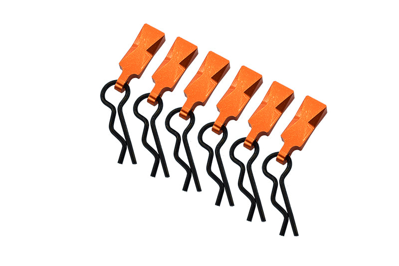 Body Clips + Aluminum Mount For 1/10 To 1/8 Models - 6Pcs Set Orange